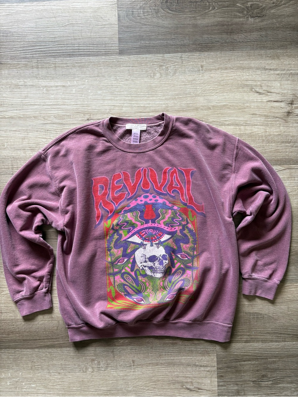 Project Social T Mauve Crewneck Sweatshirt with Multicolor Psychedelic Graphic